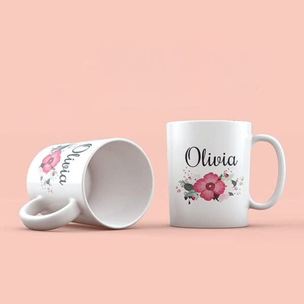 Varillas de cerámica personalizadas con nombre Olivia y flores rosas para regalos únicos.