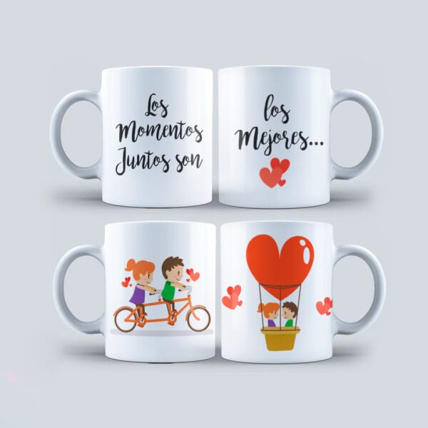 1. Taza con mensaje romántico y ilustraciones de amor, ideal para regalos personalizados.
