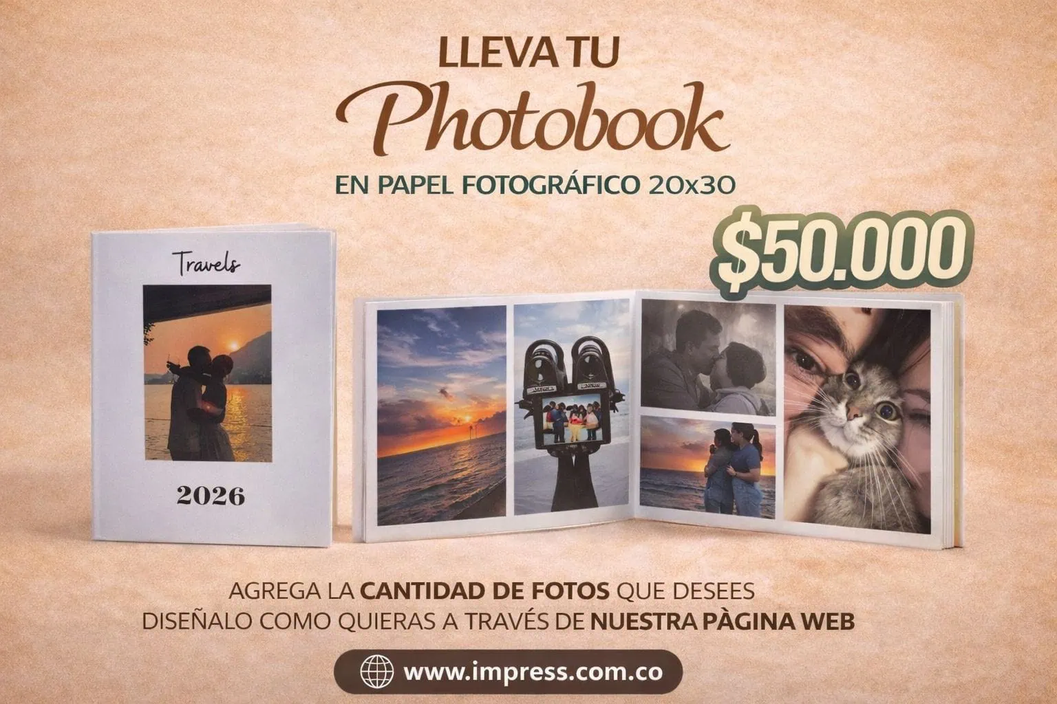 Photobook personalizado en papel fotográfico de 20x30 cm con fotos y diseño único.