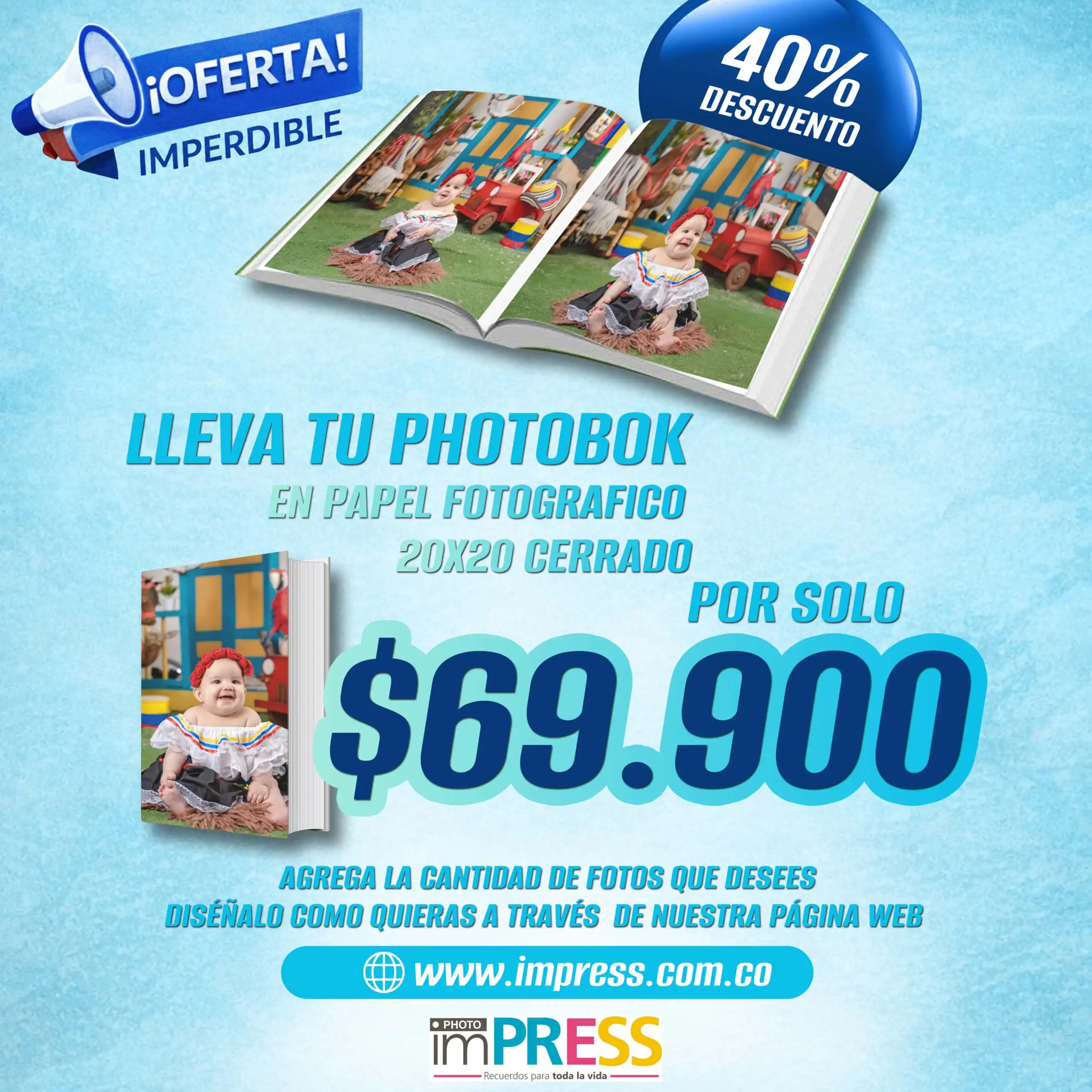 Promoción de fotolibro 20x40 cm con 40% de descuento en Impress.